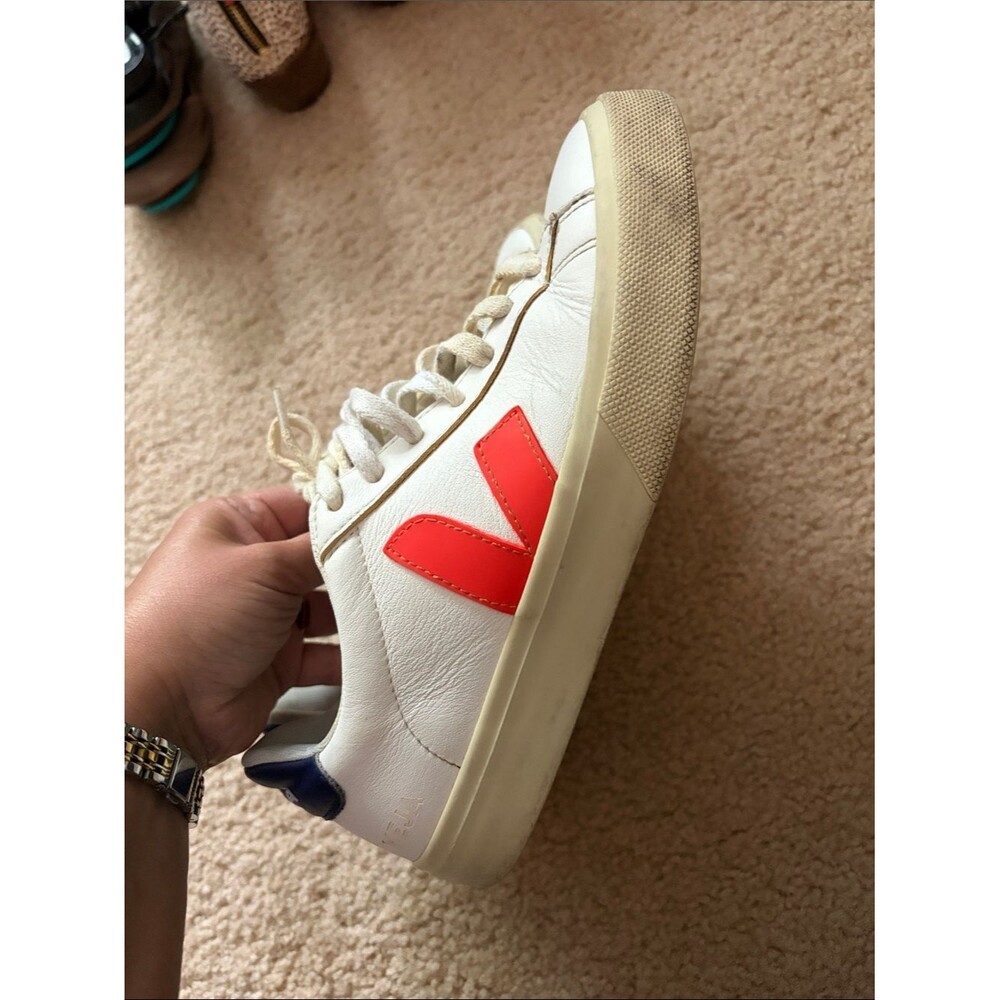 Veja Campo Leather White Orange Navy Sneakers Sz 8 - Picture 6 of 12